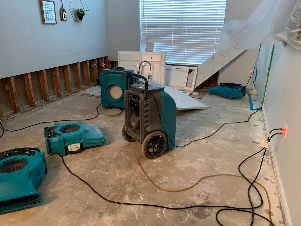 Dehumidifier in flood-cut room for Water Damage Restoration in Park Forest